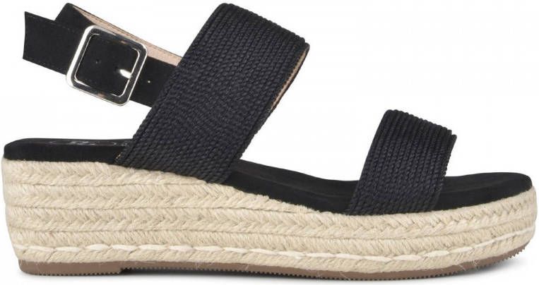 PS Poelman CETO Dames Faux PU Imitatie Suède Leren Sandalen met Touw Detail en Espadrille Zool Zwart