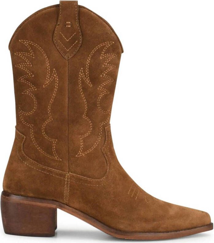 PS Poelman suede cowboylaarzen cognac