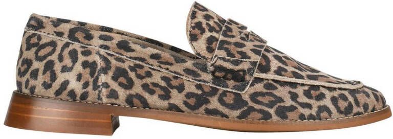 PS Poelman Vorde leren loafers met panterprint bruin