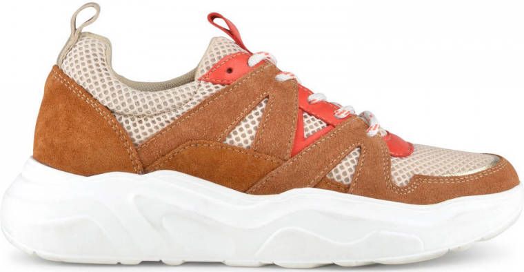 PS Poelman Year Dames Leren Chunky Runner Sneaker van Mesh en Suéde Beige Kaki Groen