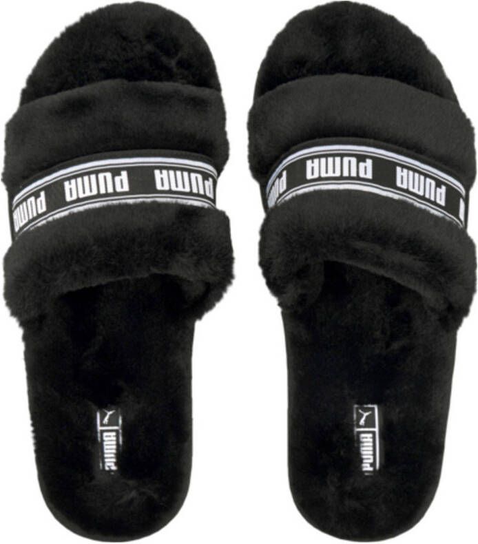 Puma Fluff badslippers zwart wit