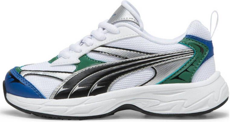 Puma Morphic Techie sneakers wit zwart groen Jongens Meisjes Mesh Meerkleurig 28