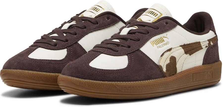 Puma Palermo Cow leren sneakers met koeienprint ecru bruin - Foto 3