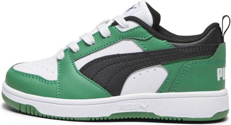 Puma Rebound V6 Lo sneakers wit zwart groen Jongens Meisjes Imitatieleer 35