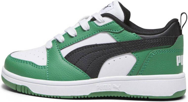 Puma Rebound V6 Lo sneakers wit zwart groen Jongens Meisjes Imitatieleer 30