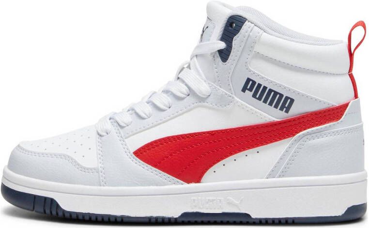 Puma Rebound V6 Mid sneakers lichtgrijs donkerblauw rood Imitatieleer 35.5