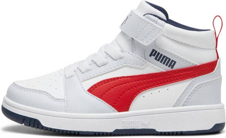 Puma Rebound V6 Mid sneakers lichtgrijs zwart rood Jongens Meisjes Imitatieleer 33