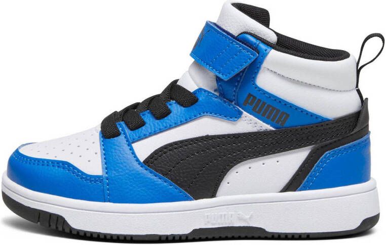 Puma Rebound V6 Mid sneakers wit zwart blauw Jongens Meisjes Imitatieleer 34