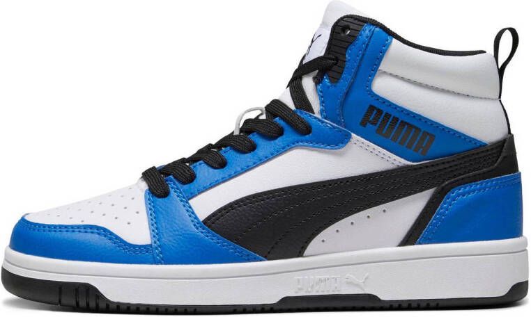 Puma Rebound V6 Mid sneakers wit zwart kobaltblauw Jongens Meisjes Imitatieleer 35.5