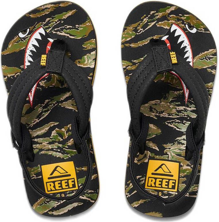 Reef Little Ahi teenslippers zwart groen