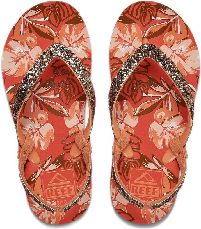 Reef Little Stargazer Prints Monstera sandalen met glitters oranje