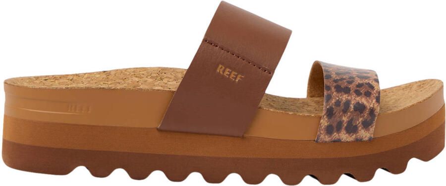 Reef Cushion Vista leren slippers bruin panter
