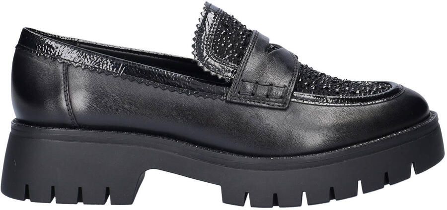 Regarde le ciel Leticia chunky leren loafers met strass zwart