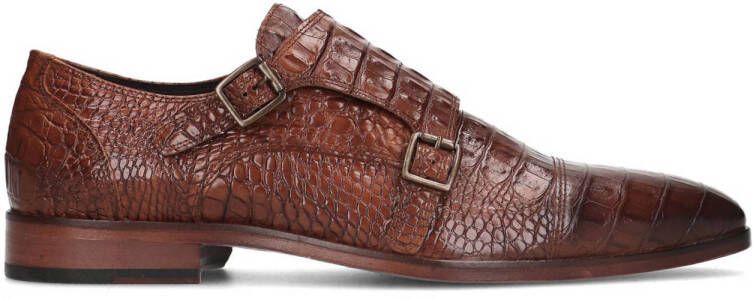 Rehab leren gespschoenen met crocoprint cognac