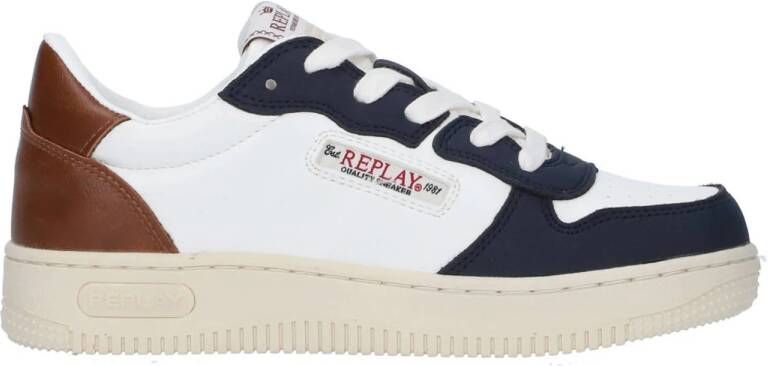Replay Epic Jr sneakers wit donkerblauw Jongens Imitatieleer Meerkleurig 37