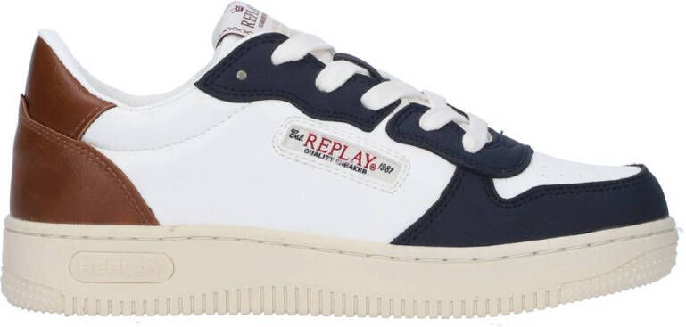 Replay Epic Jr sneakers wit donkerblauw Jongens Imitatieleer Meerkleurig 37