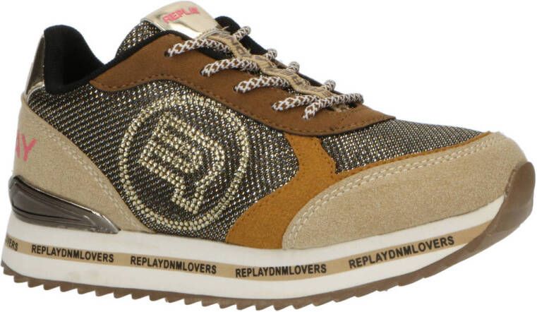 REPLAY Penny sneakers beige bruin goud