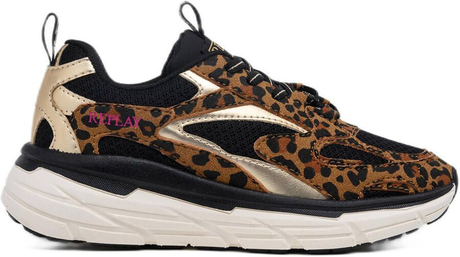 REPLAY Christal JR girl 7 chunky sneakers met panterprint cognac zwart