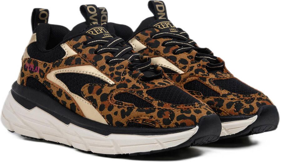 REPLAY Christal JR girl 7 chunky sneakers met panterprint cognac zwart - Foto 2