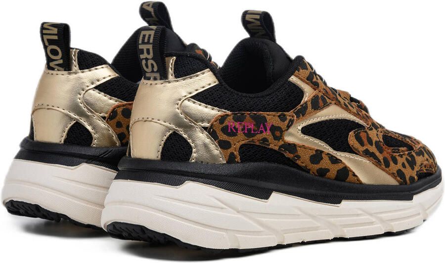 REPLAY Christal JR girl 7 chunky sneakers met panterprint cognac zwart