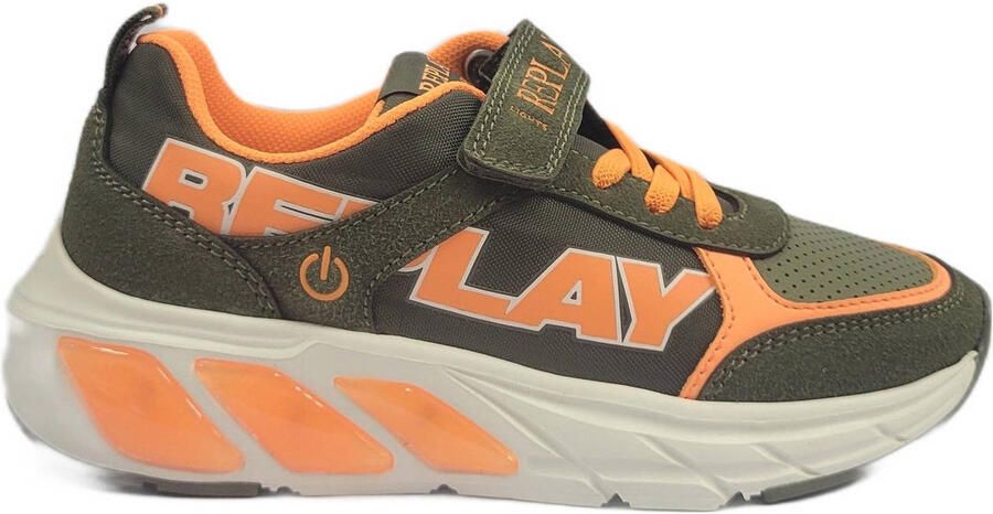 REPLAY Cosmo lights boy 1 sneakers kaki oranje