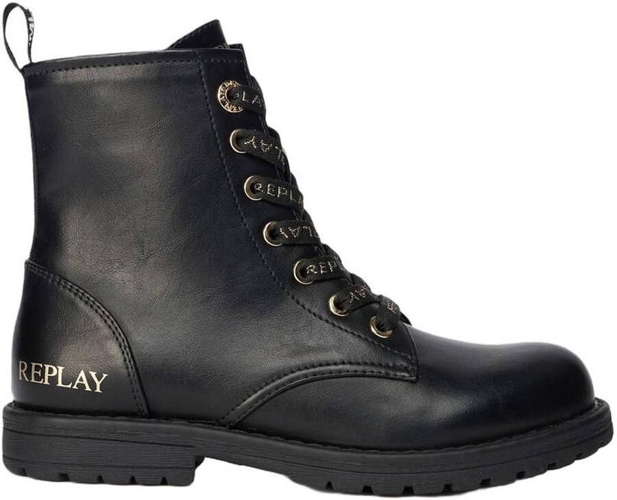 REPLAY Denver 4 enkelboots met profielzool en logo zwart