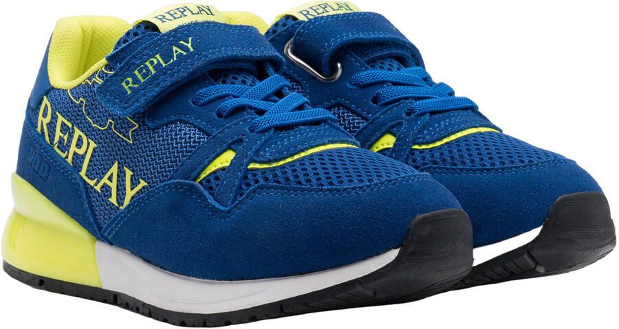 REPLAY Shoot JR suede sneakers koningsblauw neon geel - Foto 2