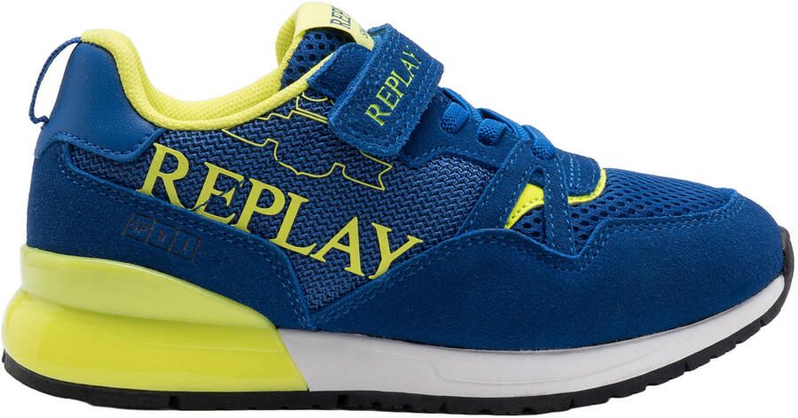REPLAY Shoot JR suede sneakers koningsblauw neon geel
