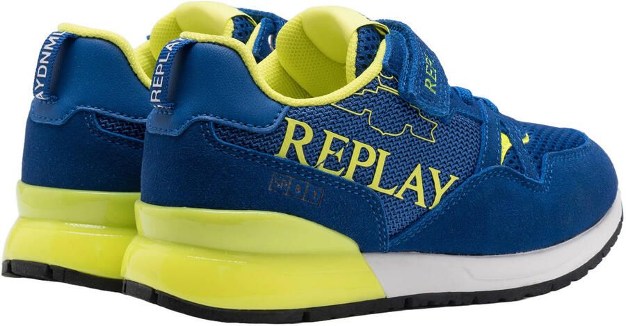 REPLAY Shoot JR suede sneakers koningsblauw neon geel - Foto 3