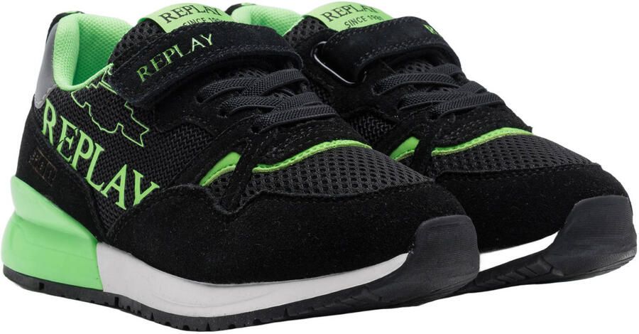 REPLAY Shoot JR suede sneakers zwart neon groen - Foto 2
