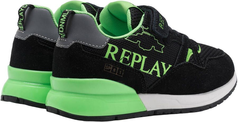 REPLAY Shoot JR suede sneakers zwart neon groen - Foto 3
