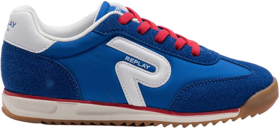REPLAY Yard JR imitatieleren leren sneakers koningsblauw wit