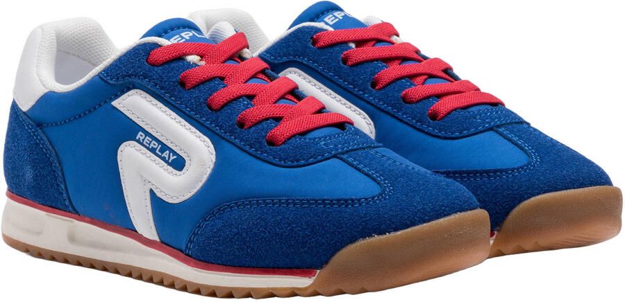 REPLAY Yard JR imitatieleren leren sneakers koningsblauw wit - Foto 3