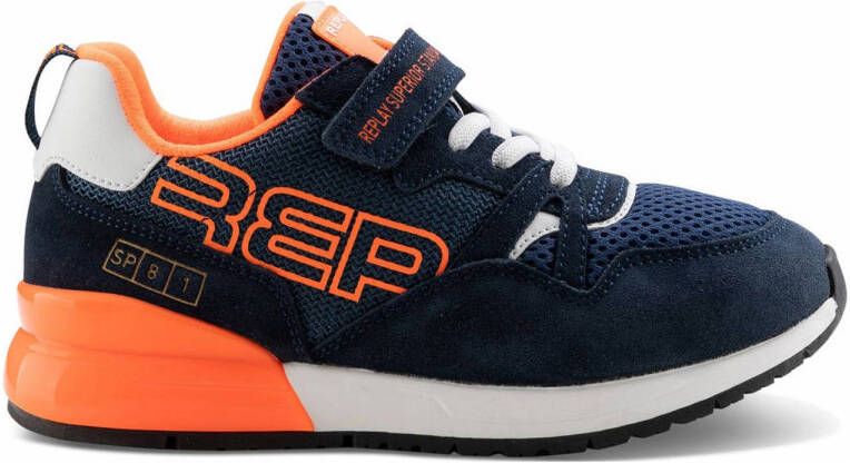 REPLAY SHOOT JR-1 suede sneakers donkerblauw oranje
