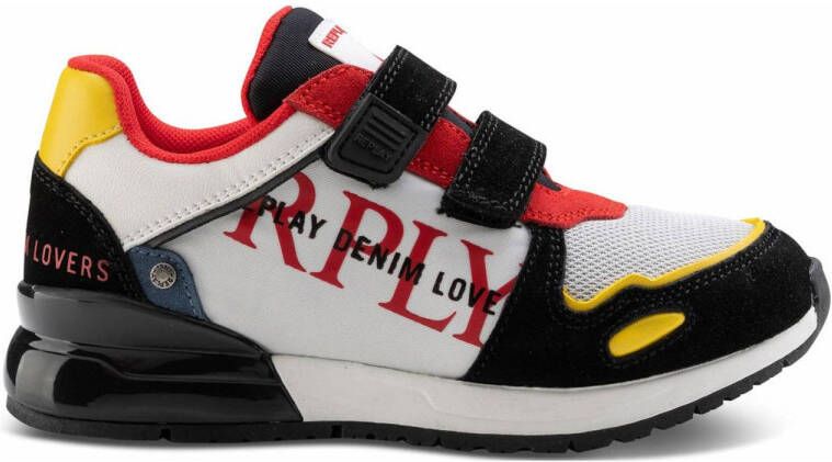 REPLAY SHOOT JR-2 suède sneakers wit rood zwart