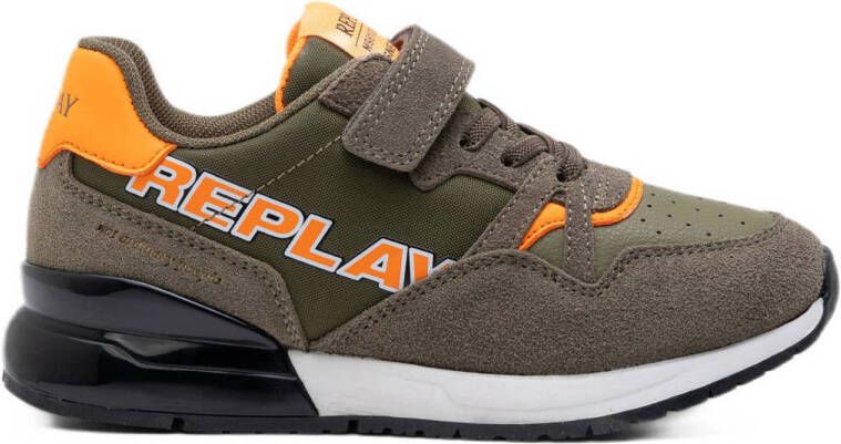 REPLAY Shoot JR 9 suède sneakers groen oranje