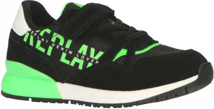 REPLAY Shoot Jr Elastic suède sneakers zwart groen