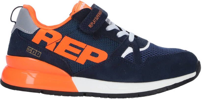 Replay Shoot Jr suède sneakers blauw oranje Jongens Suede Meerkleurig 34