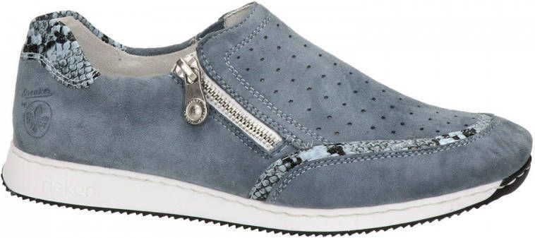 Rieker comfort suède instappers met slangenprint blauw - Schoenen.nl