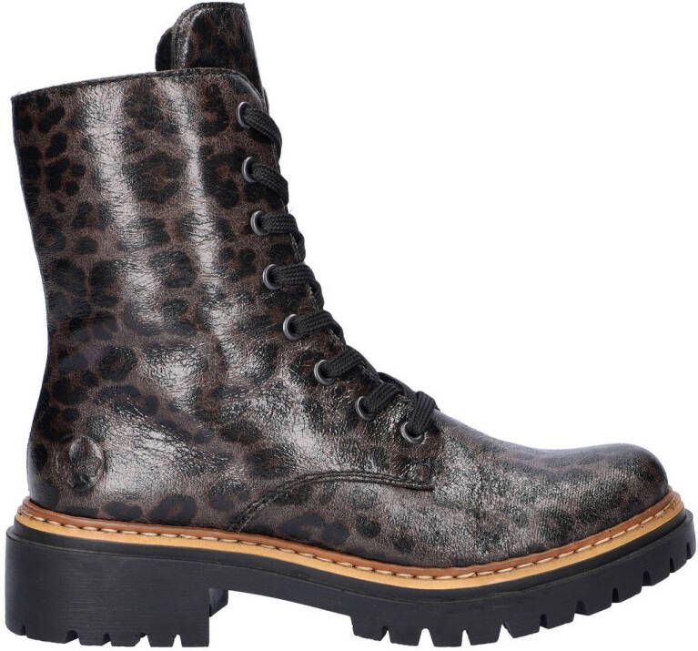Rieker gevoerde veterboots met panterprint bruin