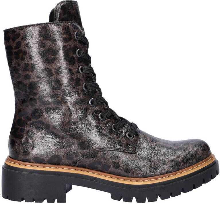 Rieker gevoerde veterboots met panterprint bruin