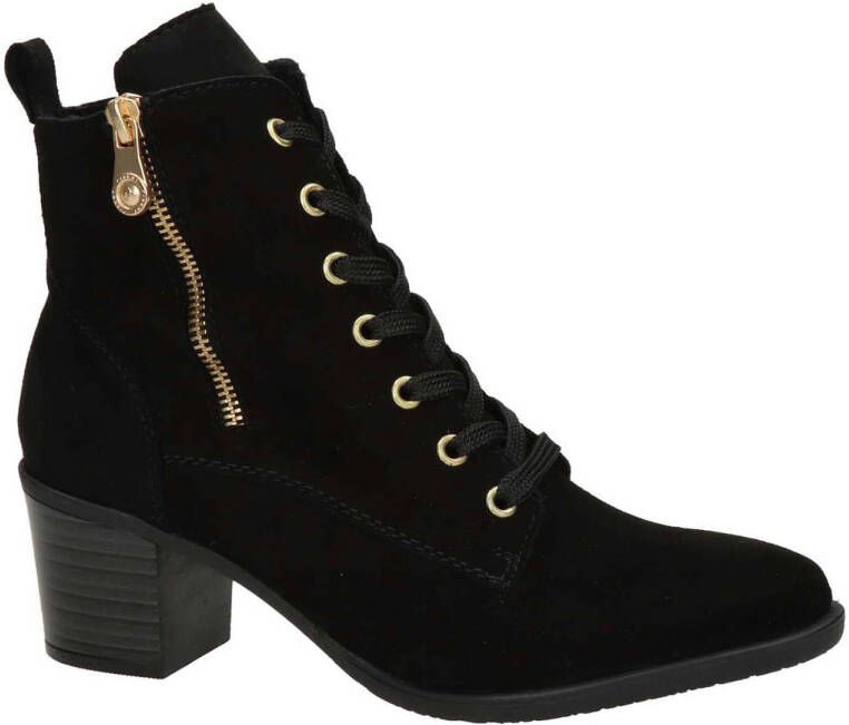 Rieker Trendy dames veterlaarsjes met gouden details Zwart Dames
