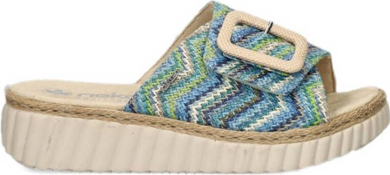 Rieker raffia slippers blauw