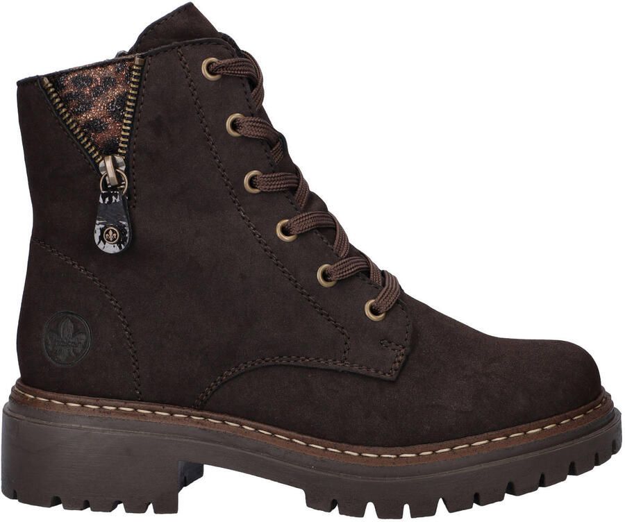 Rieker imitatieleren leren veterboots blokhak bruin