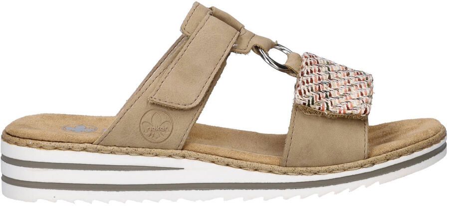 Rieker imitatieleren slippers met klittenband en sleehak beige