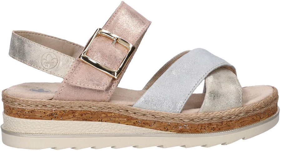 Rieker leren sandalen plateauzool beige multi