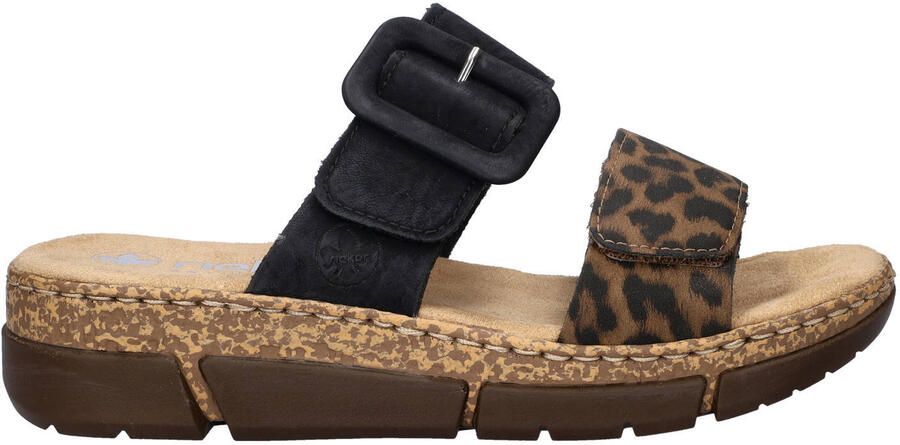 Rieker slippers met sleehak en panterprint zwart