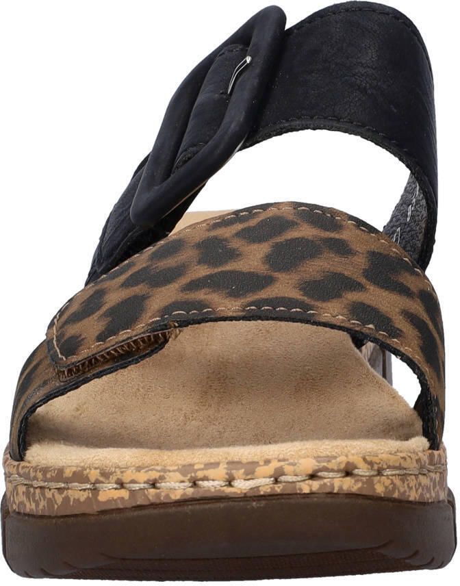 Rieker slippers met sleehak en panterprint zwart - Foto 2