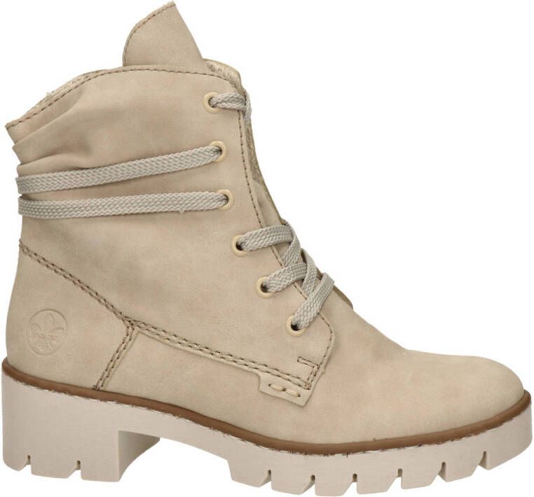 Rieker Beige Bikerboot Jaarrond Draagbaar Zachte Voering Rits & Vetersluiting Beige Dames