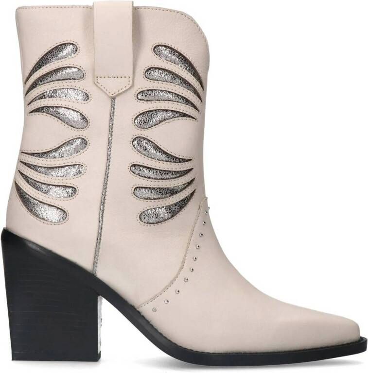 Sacha Dames Off white leren cowboy laarsjes met zilveren details